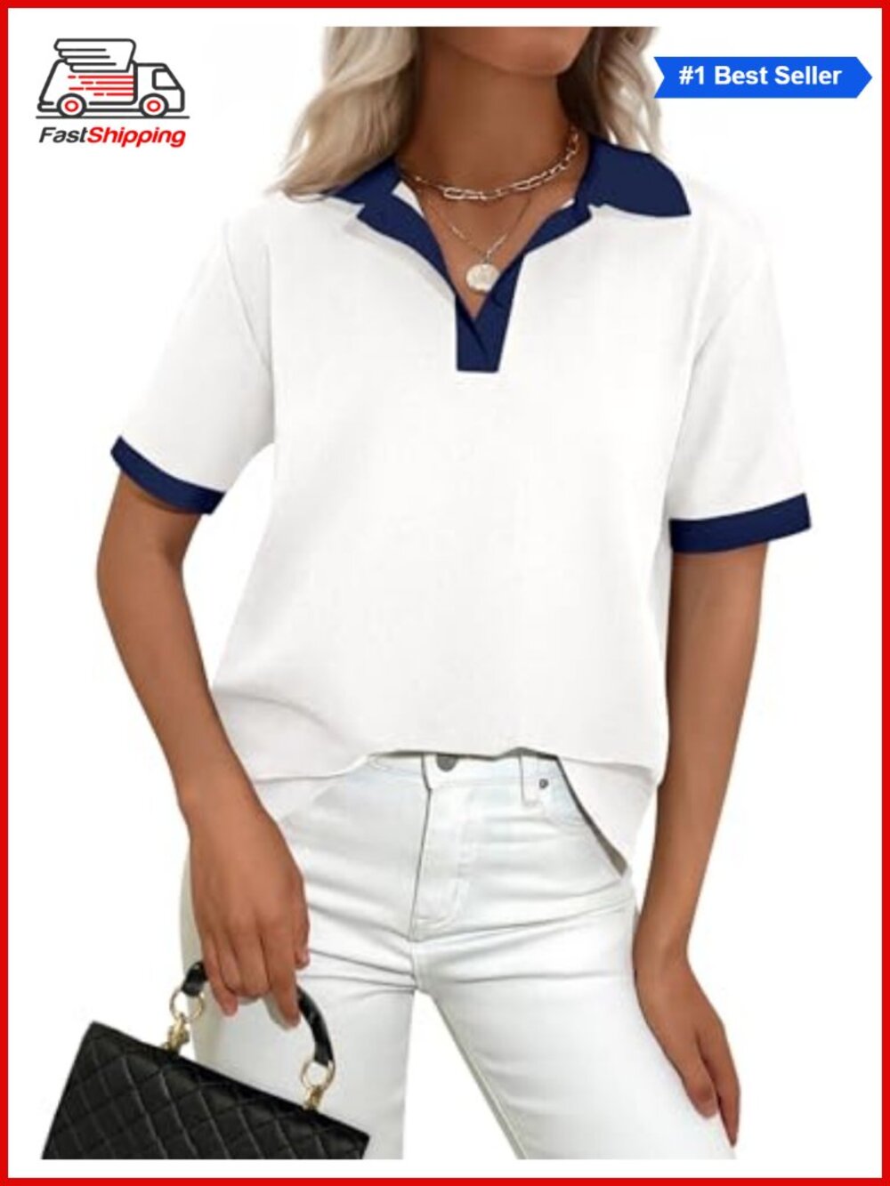 Short Sleeve Collared Polo Shirt Cotton Blend Relaxed Fit Casual Top